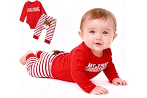 FUTERLY Tenue Noel Bebe Garcon Mon Premier Noel Pyjama Noel Bebe Costume Noels Bebes Ensemble Noels Bebes Garcon Vetement Noël Bébé Body + Pantalons Deguisement Noël Bébé 3 6 9 12 Mois
