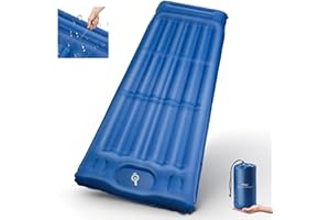 FWIULL Matelas de Camping Autogonflant 14 cm - Ultra-léger, Portable Matelas Trekking avec Pompe à Pied, Matelas Auto Gonflable avec Oreiller pour Randonnée, Voyage et Camping en Plein Air (Bleu Nuit)
