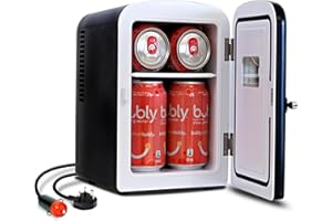 Koolatron Retro Mini Fridge For Bedrooms 12V Portable Cooler Refrigerator 4L Small 6 Can Table Top Quiet Mini Fridges For Skincare Food Drinks Kids Home Car & Travel Black