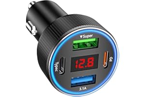 ANEXTIDE Zigarettenanzünder USB C, 4-Port USB-C Zigarettenanzünder Adapter, 12v USB Adapter Auto PD/QC Handy Auto Ladegerät with Voltmeter kfz Schnellladegerät für iPhone Samsung Telefon Tablets