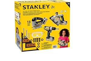 Stanley Jr. 18 Piece Toy Tool Set with Power Tools including Drill, Circular Saw, Jigsaw + Gift Tag | RZHomestore®