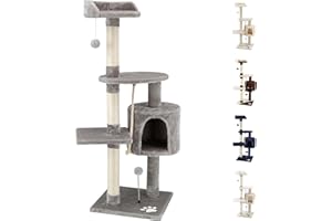 Beltom® TIRAGRAFFI PER GATTO ALTO 112 CM PARCO GIOCO GIOCHI GRAFFIATOIO SISAL CUCCIA ALBERO GATTI TIRA GRAFFI PALESTRA - Grigio