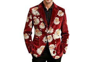 WUSENTOF Weihnachtsanzug Herren Weihnachtsjacke Cordjacke Lustig Weihnachtsoutfit Schmale Passform Anzugjacken Weihnachten Sakko Männer Sportlich Weihnachts Festliches Party Anzug Herren Weihnachtssakko