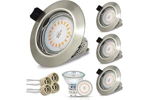 HiBay Set of 4 LED Recessed Spotlights GU10 Mounting Frame 5 W Warm White LED Spotlight 230 V Brushed Stainless Steel Round Includes GU10 Socket