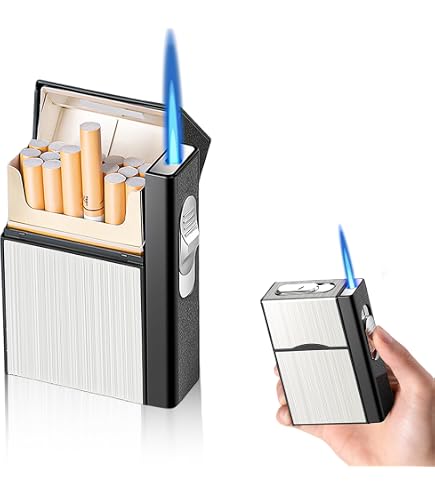Portasigarette 2 in 1 con accendino, portasigarette con accendino incorporato, accendino antivento ricaricabile a getto di butano, accendino a gas portatile, contiene 12 sigarette, regalo for uomo