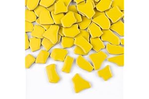 BTMIEY Piastrelle per mosaico irregolari in ceramica, 500 g, 0,5 x 2 cm, pietre per mosaico fai da te, artigianato, hobby, arte, decorazione da parete della casa (giallo)
