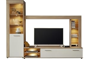 ‎TRENDTEAM SMART LIVING trendteam smart living - Logo - Wohnwand - Braun - Anbauwand mit 1 Tür, 1 Klappe und 6 offenen Fächern - (BxHxT) 240 x 185 x 41 cm - Silber-mattfarbene Griffe