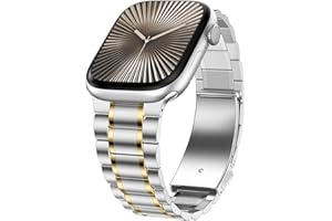 Dolstrap Stainless Steel Straps Compatible with Apple Watch Strap 42(Series 11/10)/41/40/38mm, Men/Women Metal Replacement Band Compatible for iWatch SE3-1 Series 11 10 9 8 7 6 5 4 3-1, Silver Gold
