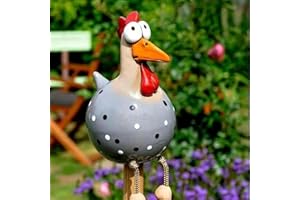 SKIPTHYBER Keramik Huhn Gartendeko, Handarbeit Gartenstatue Dekorative Henne Gartenstecker, Gartendeko Keramik Hühner Gartenfigur, Huhn Gartendekoration für Außen Balkon Garten Ostern (Grau)