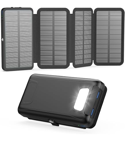 A ADDTOP Power Bank Solare 10000mAh Con Ricarica Rapida 15W, 4 Pannelli Solari, USB-C In/Out E Torcia LED Per Campeggio