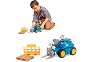 DRIVEN by Battat WH1016Z Micro Telehandler Crate, Koszyk, Światło i dźwięk - Zabawki do samochodów ciężarowych i budowlanych dla dzieci w wieku od 3 lat, brązowy/a