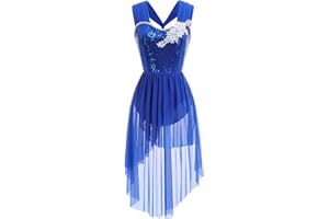 IBTOM CASTLE Vestido de Danza Ballet Mujer Broche de Lentejuelas Maillot Patinaje Artistico Ballet Lírica Contempornánea Praise Danza Vestido de Fiesta Cola de Golondrina Maillot de Danza