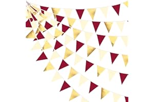 PINK BLUME 32Ft Burgundy Gold Bunting Banner Party Decorations Fabric Triangle Flag Pennant Garland Streamer for Birthday Wedding Baby Bridal Shower Bachelorette Engagement Anniversary Garden Hanging Decorations