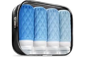 Lericttor Contenitori Viaggio Liquidi 100 ml, 4 Pezzi Bottiglie da Viaggio Aereo in Silicone, Set di Flaconi da Viaggio con Borsa da Toilette, Boccette da Viaggio per Shampoo, Lozione, Cosmetici