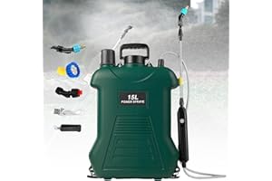 UOEONR Pulvérisateur à pression électrique sans fil 15 l avec 3 buses de brume, pulvérisateur électrique puissant pour pulvérisateur de jardin, bandoulière réglable, pulvérisateur de mauvaises herbes et