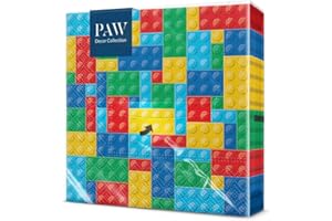 PAW DECOR COLLECTION PAW - Tovaglioli di Carta Colorati (33 x 33 cm) I 20 Pezzi I Tovaglioli Compleanno per Bambini I Tovaglioli Carta - Blocchi I 3 Veli I Decorati per Compleanni e Feste - Colorful Bricks