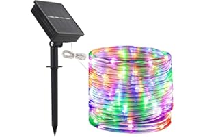 Solar Rope Lights,DINOWIN 100 LEDs 39ft/12M Waterproof Copper Wire Lights Tube, Outdoor Rope Lights for Garden Yard Path Fence Tree Wedding Party Decorative (Multicolor)