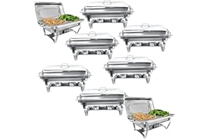 Jacgood Chafing Dish Edelstahl Buffet-Set Warmhaltebehälter Speisenwärmer Wärmebehälter Rechaud für Catering, Buffet und Party (8 Set 1x2 GN-Behälter)