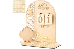 PIANOCEAN Ramadan Countdown Kalender, Ramadan Kinder Kalender Holz DIY Ramadan Deko, Countdown Ramadan Kalender, Eid Mubarak Ramadan Adventskalender 2024 für Wohnzimmer Deko Ramadan Geschenke