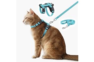 Plutus Pet Adjustable Cat Harness and Lead Set, Quick Release, Escape Proof Nylon Vest with Leather Trim for Kitten, Small Medium Large Cats, Light Blue