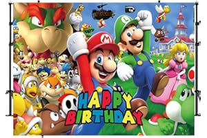 SCOOVY Maario Toile de Fond « Happy Birthday »,Décorations de fête de Vinyle Photo Studio Props Fournitures de Fête de Photographie Décoration de fête à la Maison 150 * 100cm