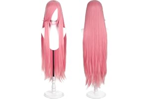 Slät peruk på 100 cm för Cosplay, Halloween, DIY-stil (Rosa vattenmelon) | Värmebeständig för anime/fest Inkluderar 2 mössor och enkel förvaringslåda. Mångsidig stil.