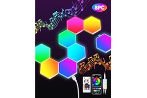 ‎TECKNET TECKNET Hexagon LED Panel, 8pcs LED Sechseck Gaming Wandleuchte, RGB Sechseck Waben Wall Light mit Fernbedienungen, Musik Sync, APP-Kontrolle, Smart Sechseckige Lampe für Zimmerdekoration, Gaming