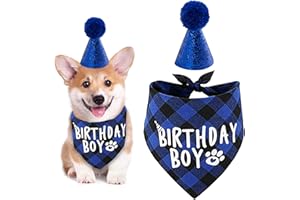 SUBTAVIK Bandana d'anniversaire pour Chien, Fournitures de fête d'anniversaire pour Animaux de Compagnie, écharpe pour Chien avec Joli Chapeau d'anniversaire pour Chien de Petite Taille et Chats (Bleu)