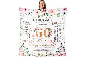 VICTERR 50th Birthday Gifts For Women, Throw Blanket For 50th Birthday, 50th Birthday Decorations, 50"x60" Soft Flannel Blanket, 50th Birthday Gift for Her, Wife, Sister, Friend, White
