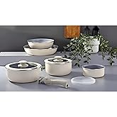 9 Piece Granite Coated Pots And Pans Set Insert Insertable Cook Store Beige With Removable Handle