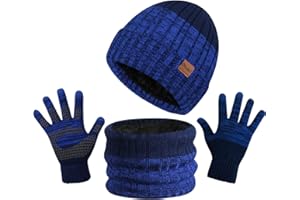 TAGVO 3in1 Inverno Berretto Scaldacollo Guanti Set,Ultra Morbido Elastico Addensare Caldo Pile Fodera Cappello In Maglia Berretto Sciarpa,3 Dita Guanti Touch Screen,Coordinati invernali da Uomo Donna