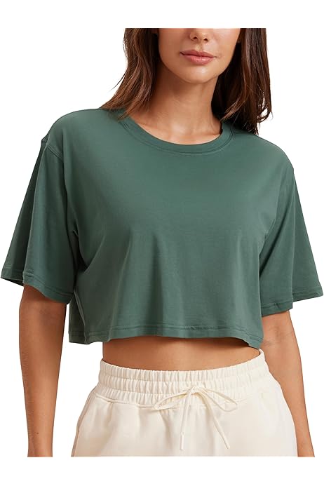 Damen Oversize Crop Top - Kurzarm Shirt Für Sommer & Sport Mit Bauchfrei Look