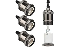 Zevnico E27 Lamp Holder, 4 Pcs E27 Bulb Holder, Gloss Black Vintage Socket Light Bulb Holder, Ceramic Rated 4A 250V, for DIY Pendant Lamp Ceiling Hanging Light Retro Edison Screw Bulb Holder Adaptor
