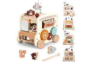 Taloit Cube de motricité en bois - Jouet de motricité - Pour bébé à partir de 1 an - Montessori 9 en 1 - Jouet de motricité - Jouet de motricité pour bébé Little Dutch - Cube d'activité en bois