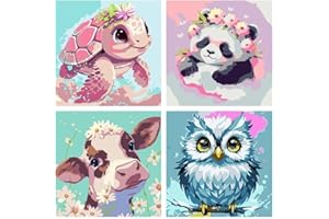 Lolipony 4 Pack Pintar por Numeros Adultos y Niños Sin Marco, DIY Cuadros para Pintar por Números Paisaje Lienzos, Pintura Acrilica Manualidades Adultos Niña, 20x20cm