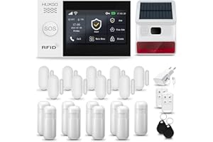 HUXGO® HXA007 Antifurto casa wireless WiFi + GSM 4G con Radio Sirena solare | Kit allarme casa senza fili: 9x rilevatori di movimento, 9x sensori di allarme per finestre/porte | Allarme Casa