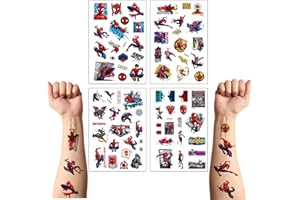 JIUHAO 4 Sheet Temporary Tattoos for Kids,Children's Waterproof Fake Tattoos Stickers Spider SuperHero Theme Birthday Party Bag Filler Gift for Boys