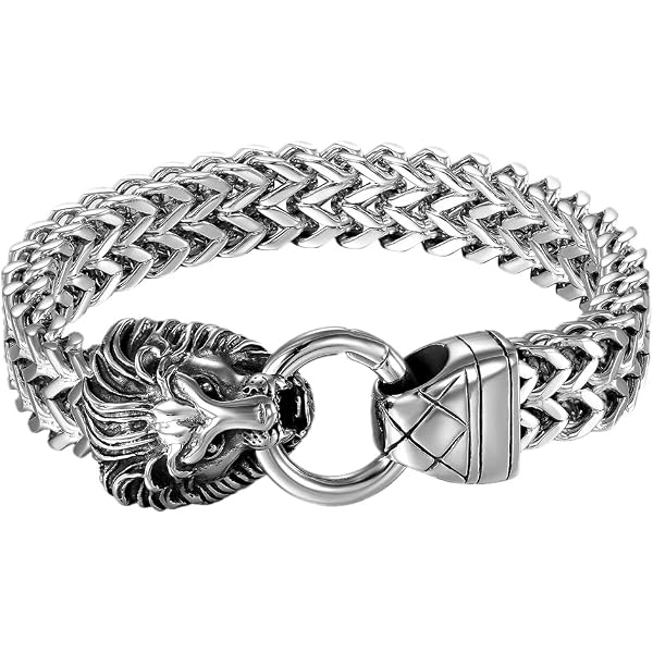 COOLSTEELANDBEYOND Herren Armband – Wolfskopf, Panzerkette, Edelstahl, 21,5 Cm, Tribal