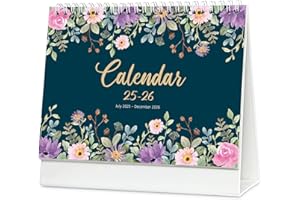 KNBG Calendario da scrivania, da luglio 2025 a dicembre 2026, mensile, giornaliero, calendario accademico per scuola, ufficio, casa, doppio filo, 21,8 x 17 cm (E)