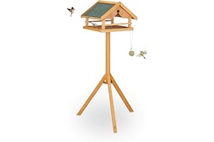 Relaxdays Vogelfutterhaus mit Ständer, groß, wetterfestes Dach, Garten, Holz Vogelhaus HBT 120 x 62 x 55 cm, Natur/grün
