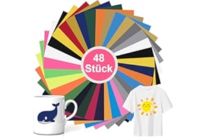 Nuangoo 48 Piezas Vinilo Termoadhesivo Textil 30,5×20,5 cm – Papel Transfer Textil Compatible con Todas las Máquinas de Corte, para Sombreros y Tejidos Camisetas, Prendas de Vestir