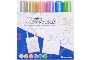 Artline Pack of 6 Fabric Markers for T-Shirts (Grey, Beige, Pale Orange, Light Purple, Light Blue, Yellow Green). Fabric Pens Permanent for Clothes, Washable up to 60 °C - Genuine Clothes Pens