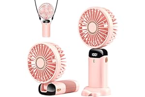 DEYAAH Handheld Fan, 4200mAh Mini Portable Fan USB Rechargeable, 5 Speeds Desk Desktop Fans with LED Display for Travel, Outdoor, Home, Office, School, Camping (Pink)