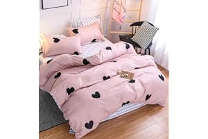 AShanlan Kinderbettwäsche 135x200 Mädchen Rosa Altrosa Kinder Bettwäsche Set Süß Herzen Motiv 100% Mikrofaser Pink Bettbezug Reißverschluss mit Kopfkissenbezug 80x80