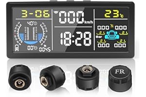 Liwogi Multifunktional Tpms Reifendruckkontrollsystem mit 4 externen Sensoren Solaraufladung Monitor Universal Mit Geschwindigkeit, Steigung und Höhe HUD Display,9.9BAR/199Psi für SUV Van Auto