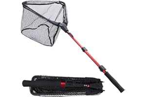 Sougayilang Fishing Net Fish Landing Net, Foldable Collapsible Telescopic Pole with EVA Handle, Durable Nylon Material Mesh, Safe Fish Catching or Releasing
