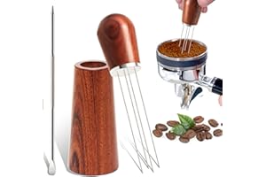 CHARSHIU Agitatore Per Caffè Espresso, Strumento Wdt Distributore di Aghi Per Caffè Espresso con 4 Aghi Fini, Ago Distributore di Aghi Con Manico di Supporto In Legno Naturale e Ago da Disegno