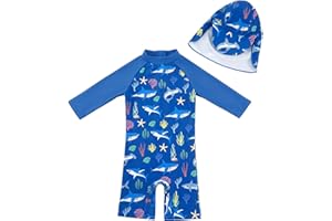 upandfast Baby Boy Swimwear Infant One Piece Zip Swimsuit UPF 50+ Sun Protection Toddler Bathing Suit with Sun Hat