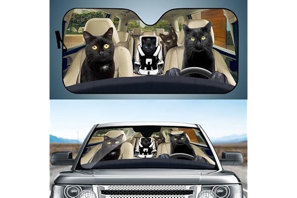 UOIMAG – Pare-soleil universel pour voiture imprimé famille de chats noirs, pour voiture, SUV, camion (145 x 69,5 cm)