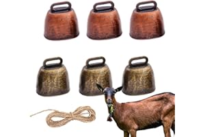 SUpoetry 6 Campana di Bronzo, Campane di Mucca, Campanello Vintage in Metallo, Adatto per Bovini, Ovini, Equini, Bovini e Decorazioni, con 2 Metri di Corda